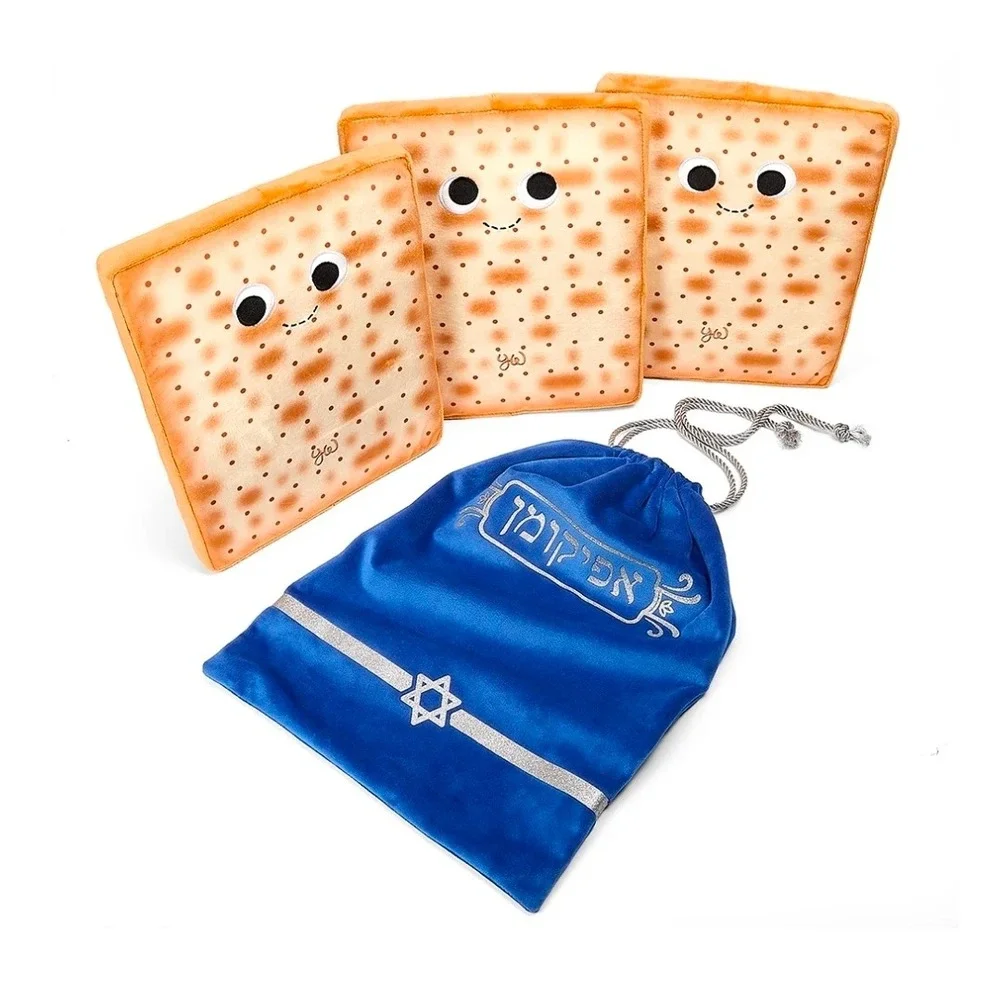 Gummy World Afikoman Matzah Plush Set with Blue Velvet‎ Bag Star of David